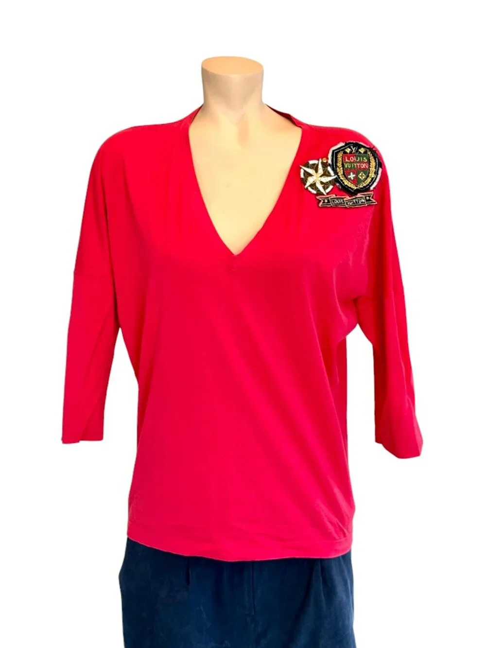 Louis Vuitton Red V Neck Tee